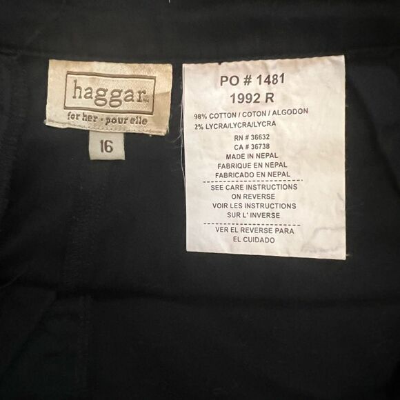 HAGGAR Black Wide Leg Cotton High Waist Dress Pant Trouser 16 - Picture 9 of 9